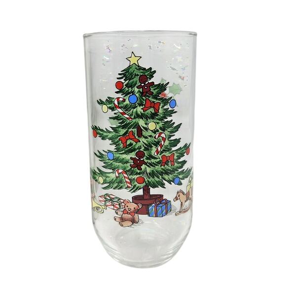 Set of 11 Vintage 90s Luminarc 16 Oz Christmas Tree Glass Tumbler Cooler Noel - Picture 2 of 6